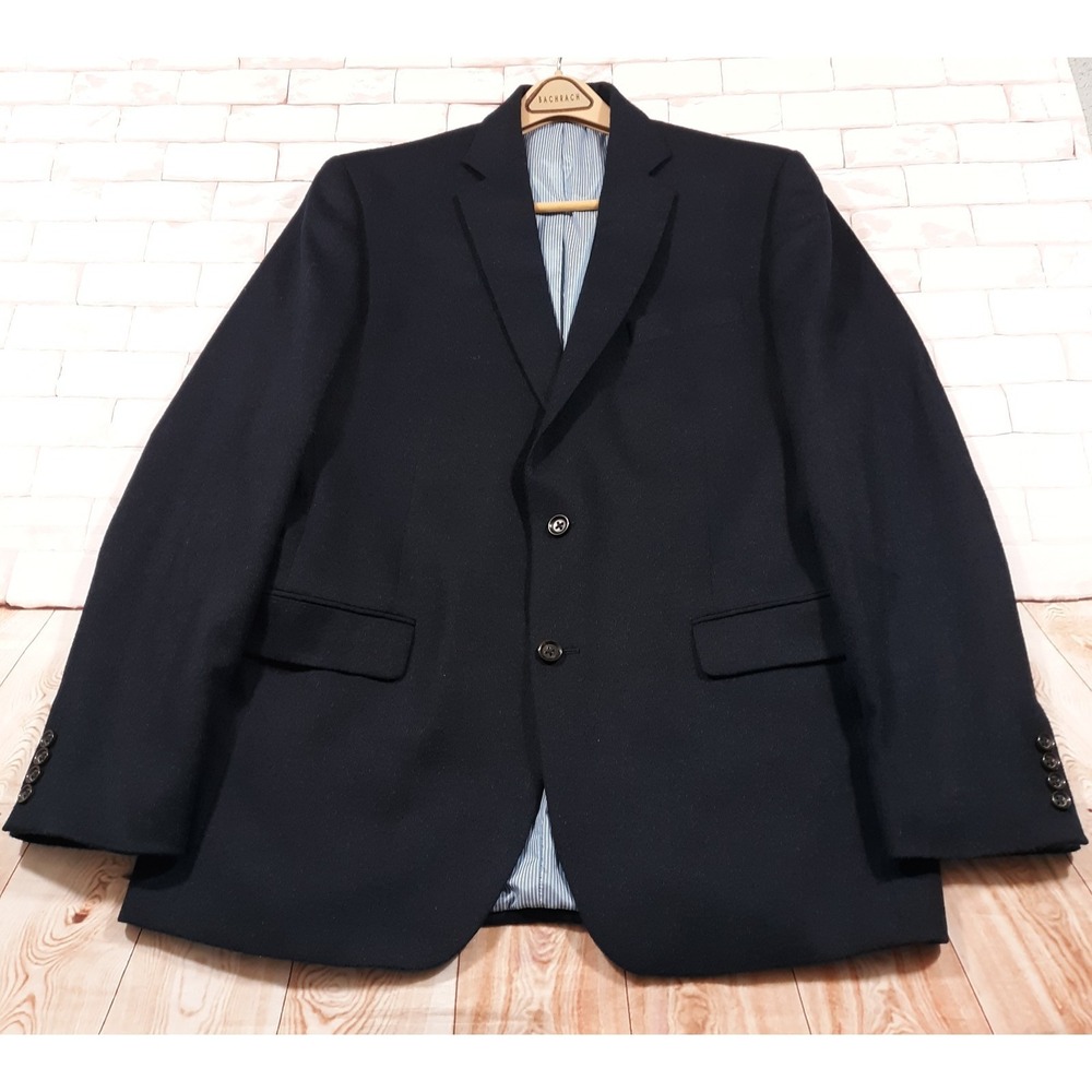 Stafford Camel Hair Sport Coat Jacket Mens Size 44 Long Classic Fit Navy Blue‎